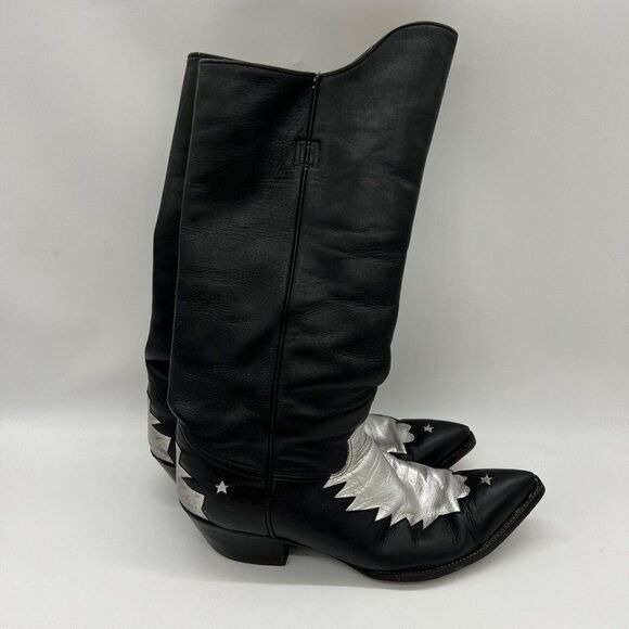 Rocketbuster Men’s Leather Cowboy boots size 12 black silver USA El Paso - Picture 1 of 11